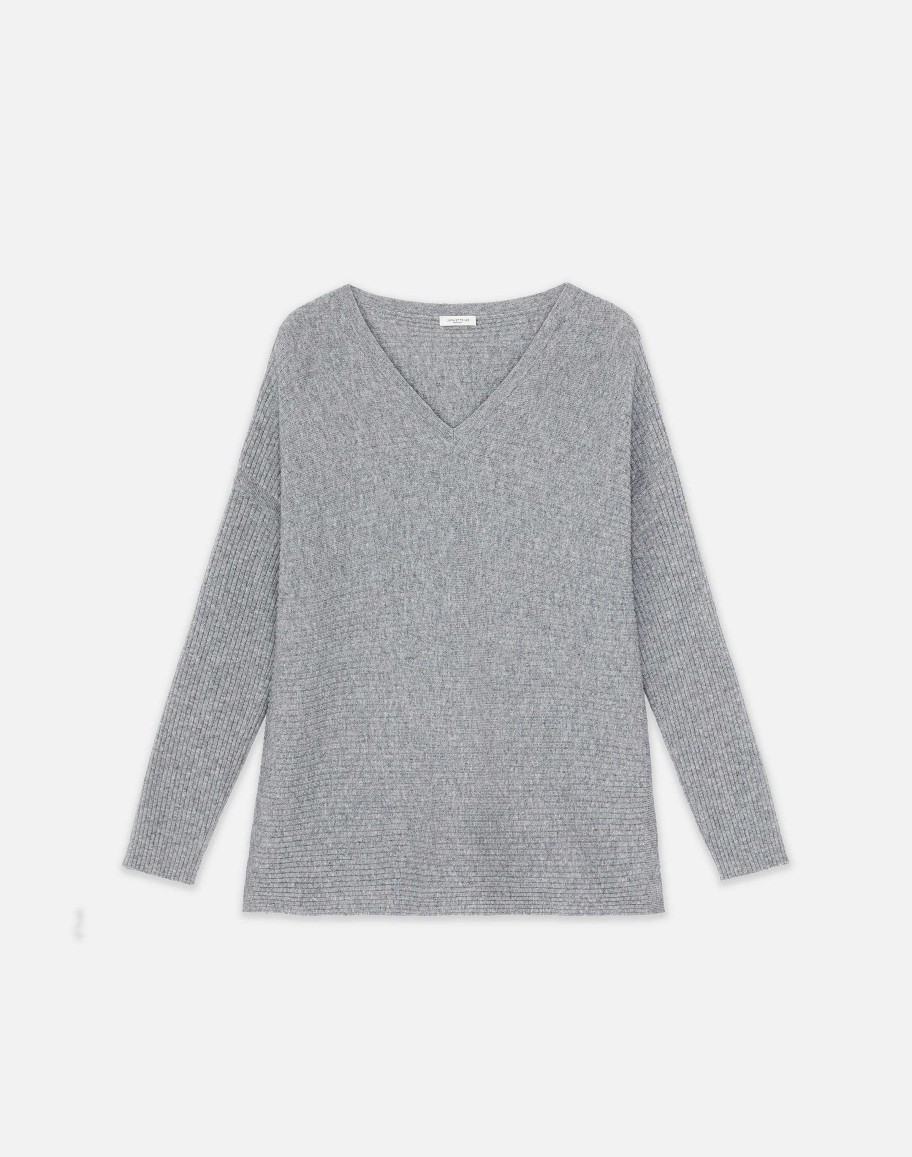 Lafayette 148 New York Sweaters & Knits | Wool-Cashmere Ribbed V-Neck Sweater Dune Melange