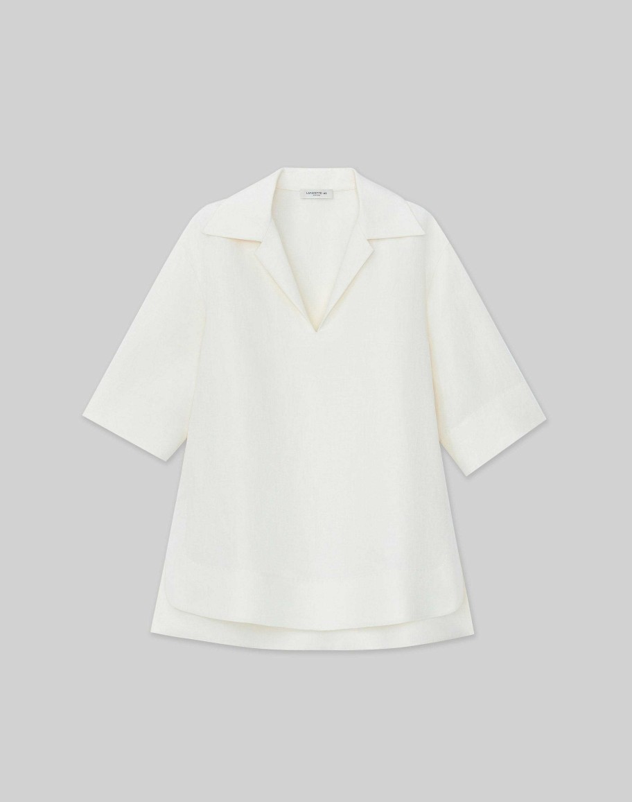 Lafayette 148 New York Blouses & Shirts | Silk-Linen Collared Popover Blouse Alabaster