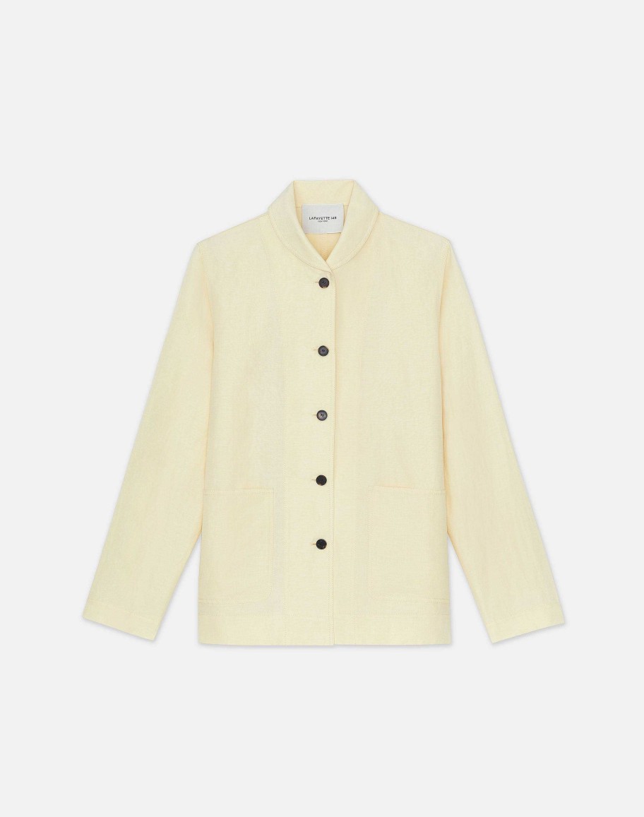 Lafayette 148 New York Jackets & Blazers | Silk-Linen Shawl Collar Shirt Jacket Yellow Yarrow