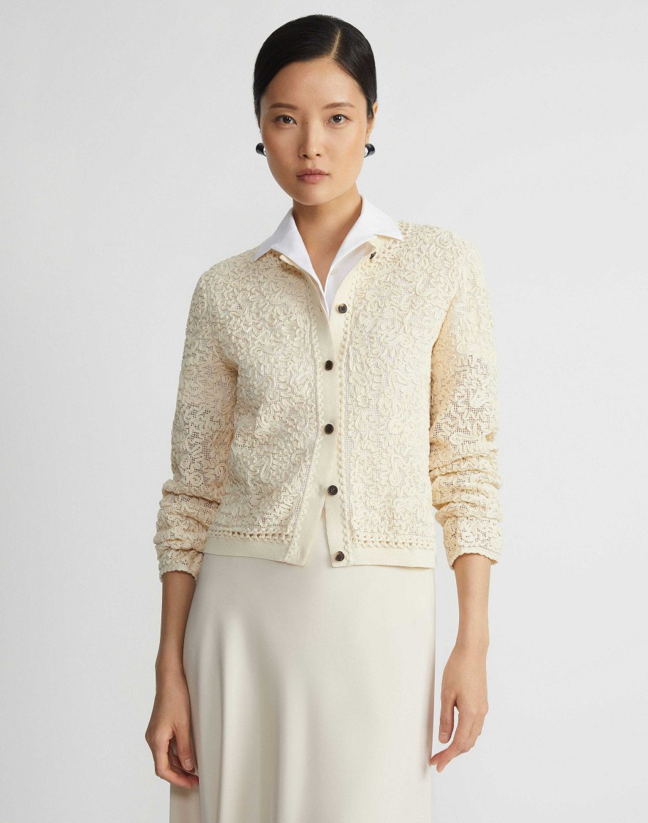 Lafayette 148 New York Jackets & Blazers | Soutache Embroidered Cotton Cardigan Creme Fraiche