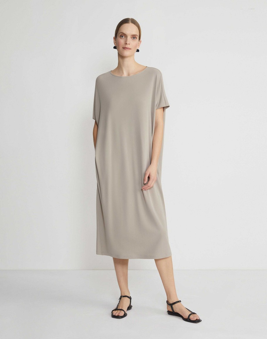 Lafayette 148 New York Dresses | Matte Jersey Tapered T-Shirt Dress Smoked Taupe