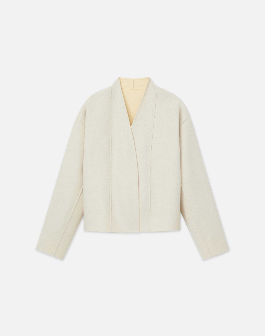 Lafayette 148 New York Jackets & Blazers | Wool-Silk Double Face Reversible Open Front Jacket Custard/Soy