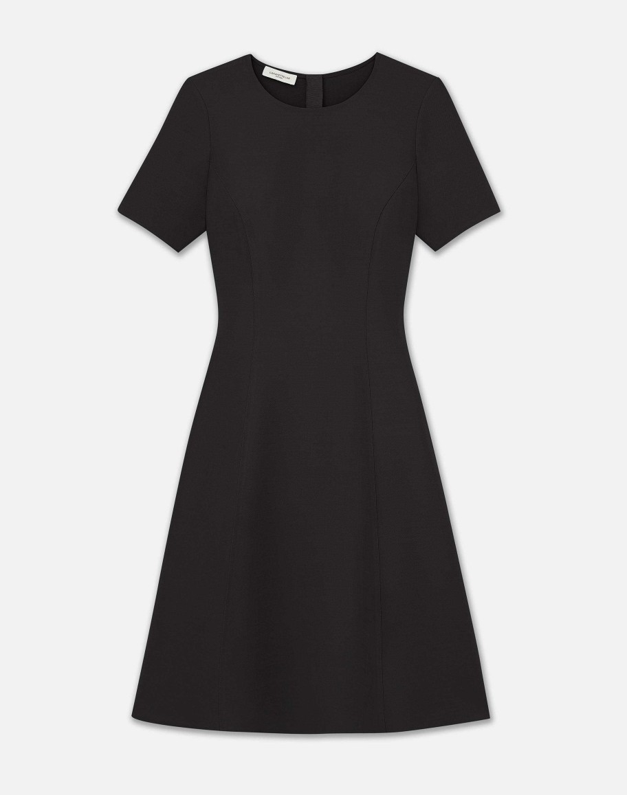 Lafayette 148 New York Dresses | Wool-Silk Crepe Short Sleeve Dress Black