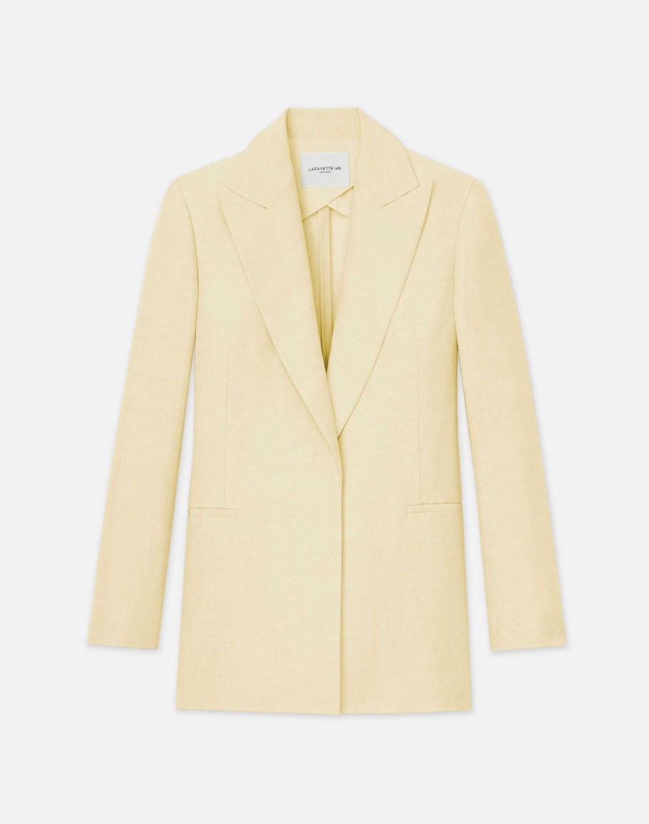 Lafayette 148 New York Jackets & Blazers | Linen-Viscose Peak Lapel Blazer Pebble