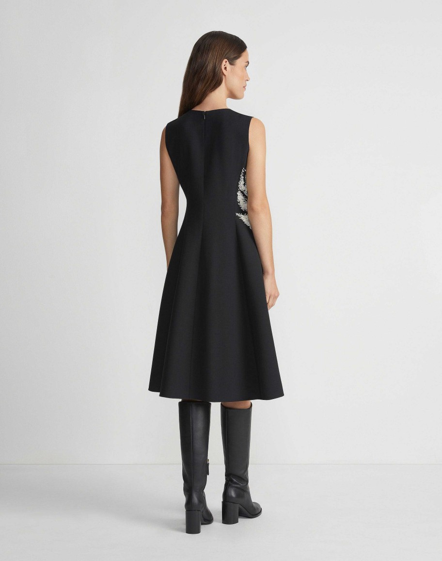 Lafayette 148 New York Dresses | Hand-Beaded Rose Wool-Silk Crepe Sleeveless Dress Black