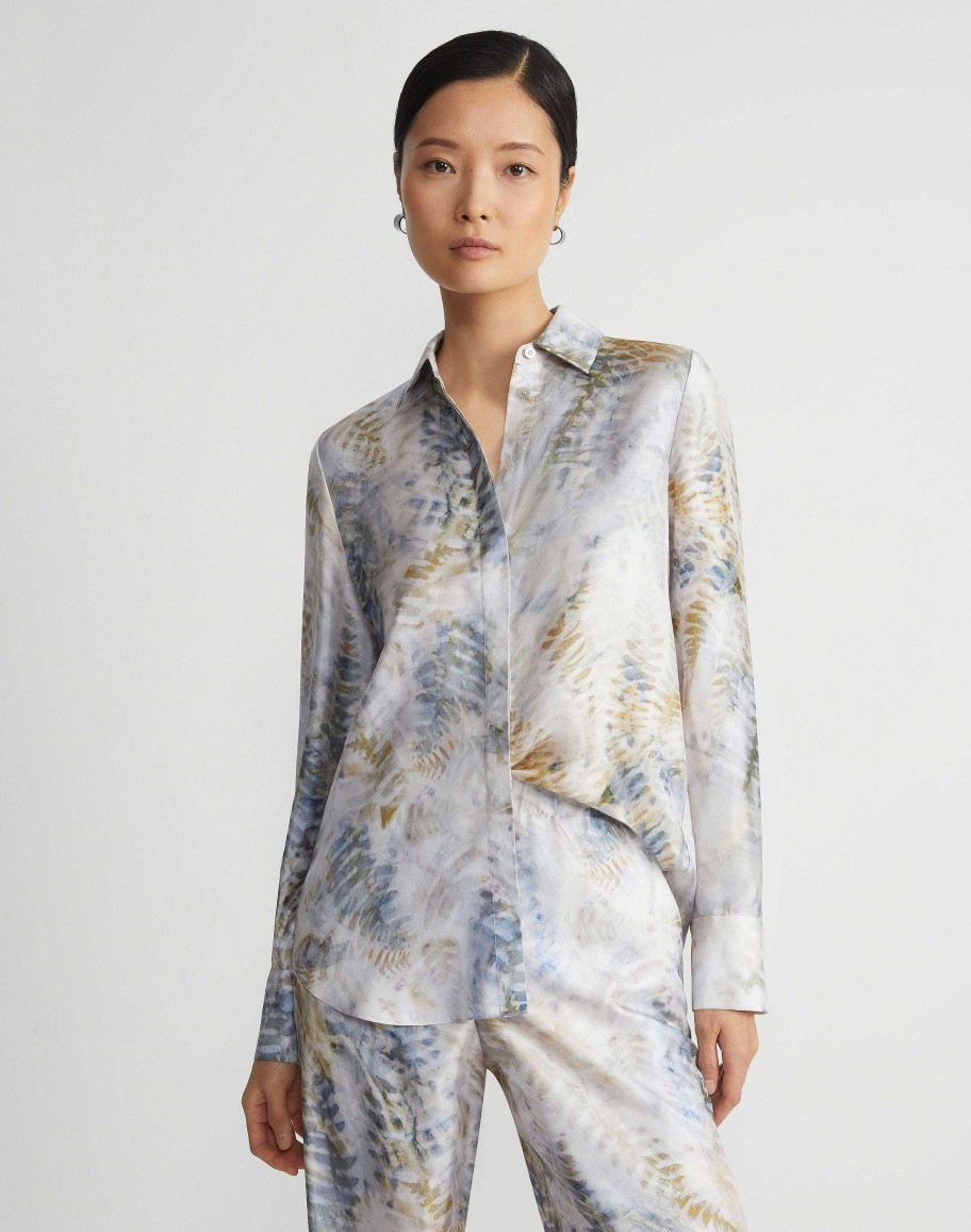 Lafayette 148 New York Blouses & Shirts | Eco Fern Print Silk Twill Buttoned Blouse Bluestone Multi