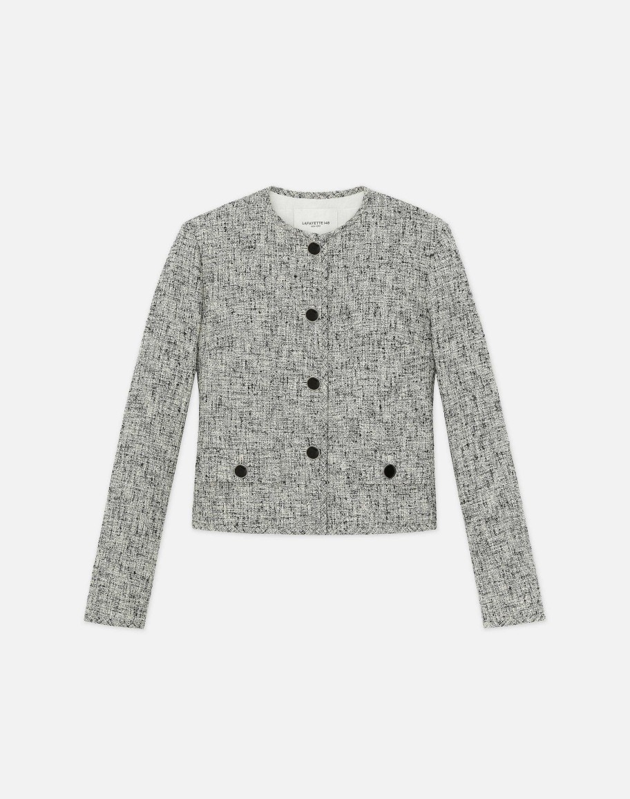 Lafayette 148 New York Jackets & Blazers | Linen-Cotton Boucl Tweed Collarless Buttoned Jacket Black Multi