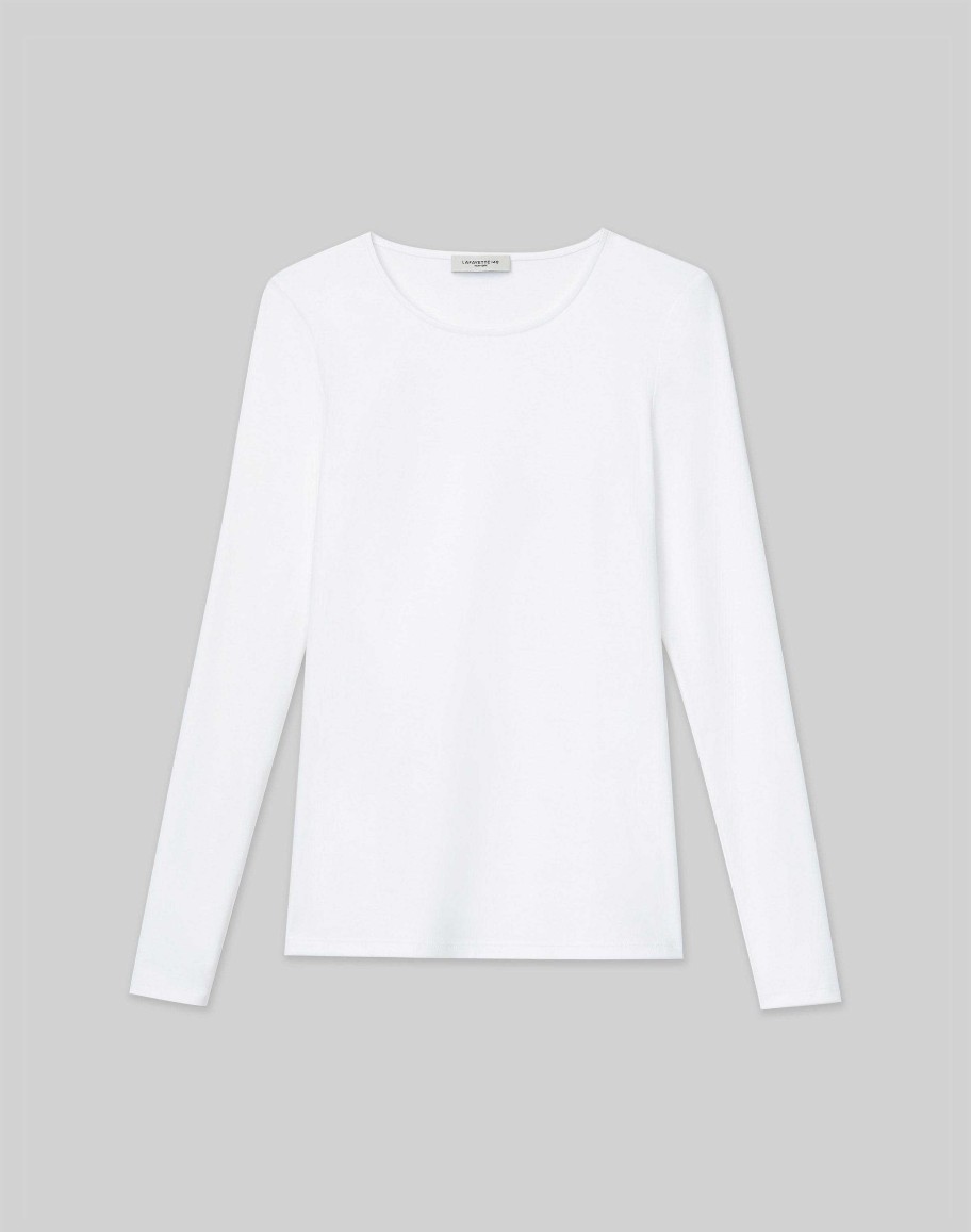 Lafayette 148 New York Tops & Tees | Cotton Rib Crewneck Long Sleeve T-Shirt Black