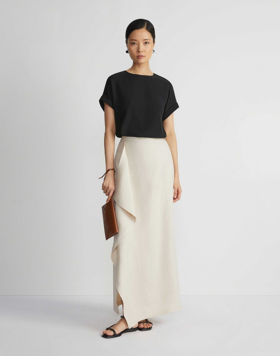 Lafayette 148 New York Skirts | Linen Drape Front Skirt Pebble