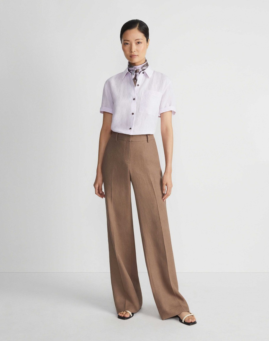 Lafayette 148 New York Blouses & Shirts | Organic Linen Short Sleeve Pocket Shirt Dried Blossom Melange