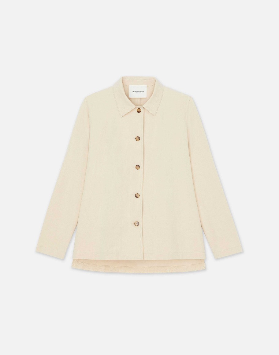 Lafayette 148 New York Jackets & Blazers | Bi-Stretch Pima Cotton Buttoned Shirt Jacket Stone