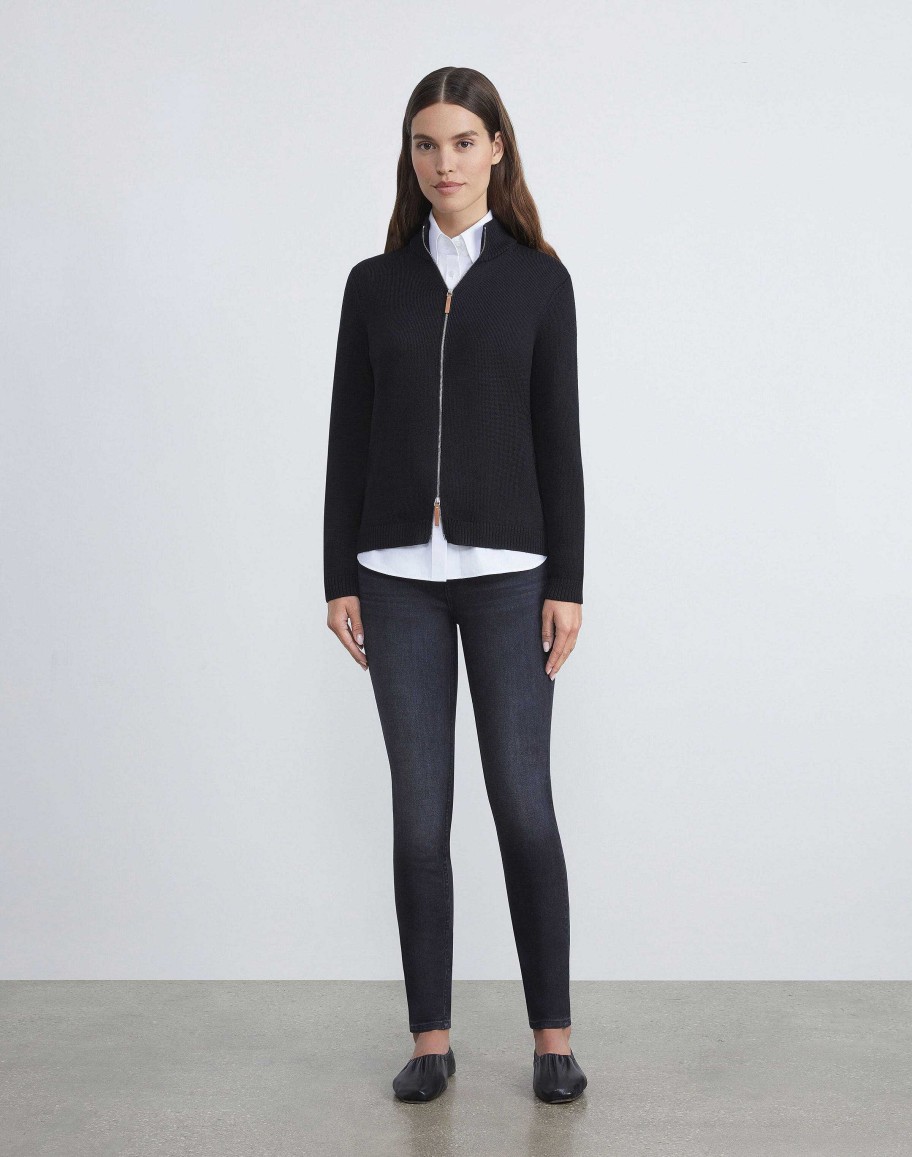 Lafayette 148 New York Sweaters & Knits | Cotton-Silk Tape Knit Bomber Navy