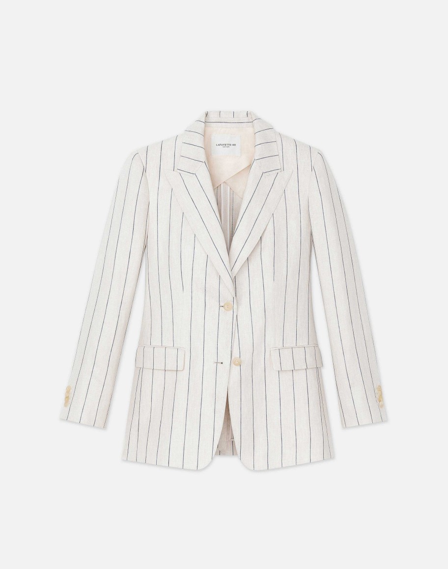 Lafayette 148 New York Jackets & Blazers | Pinstripe Linen Peak Lapel Blazer Pebble Multi