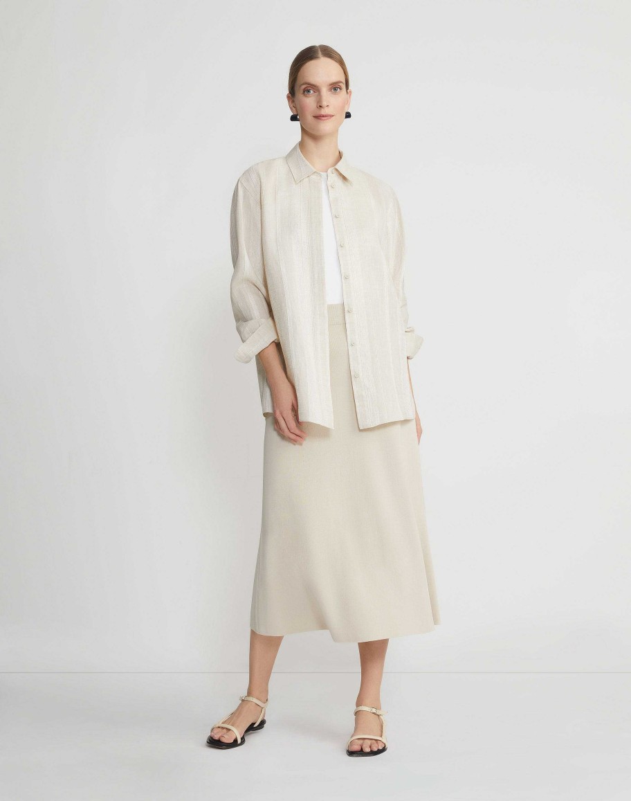 Lafayette 148 New York Blouses & Shirts | Stripe Jacquard Linen-Cashmere Oversized Shirt Pebble