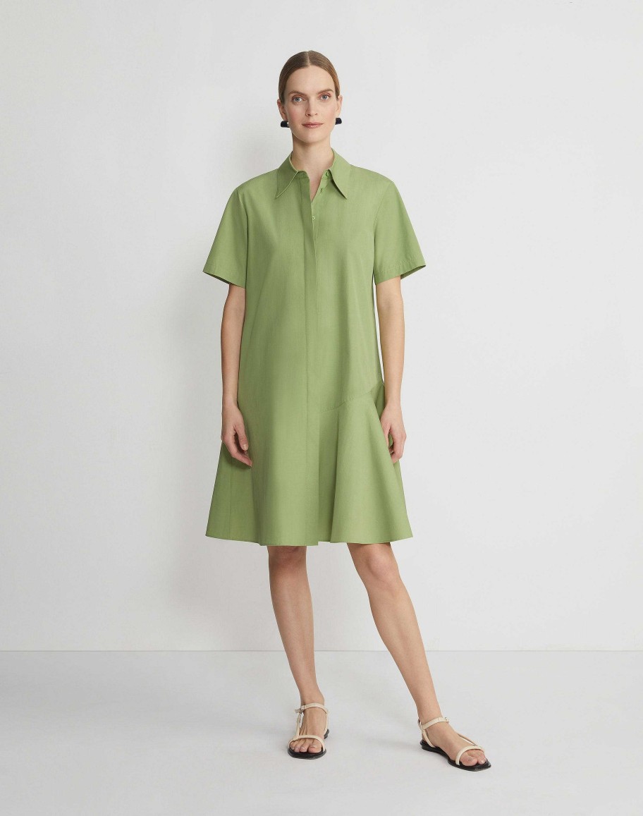 Lafayette 148 New York Dresses | Organic Cotton Poplin Flounced Shirtdress Eucalyptus