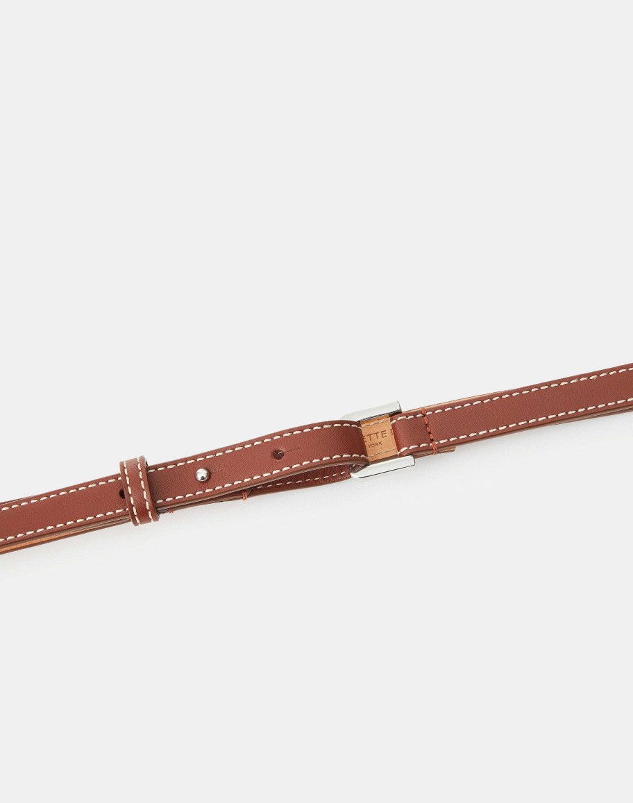 Lafayette 148 New York Leather Accessories | Soft Calfskin Leather Skinny Belt Amber Brown