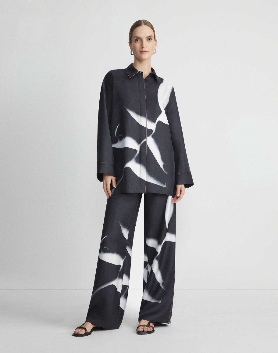 Lafayette 148 New York Blouses & Shirts | Martha Madigan X L148 Print Silk Twill Oversized Blouse Black Multi