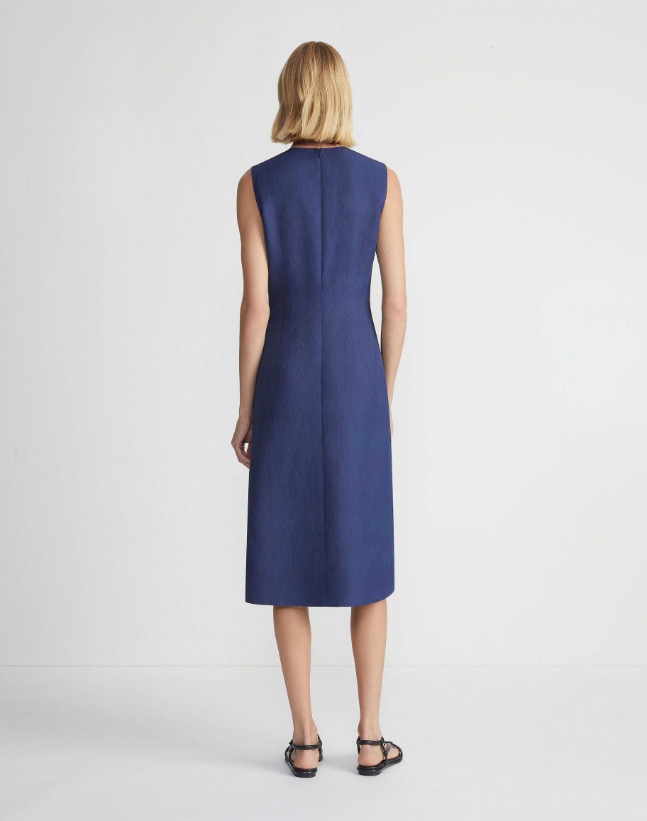 Lafayette 148 New York Dresses | Flora Print Viscose-Linen Sleeveless Dress Midnight Blue Multi