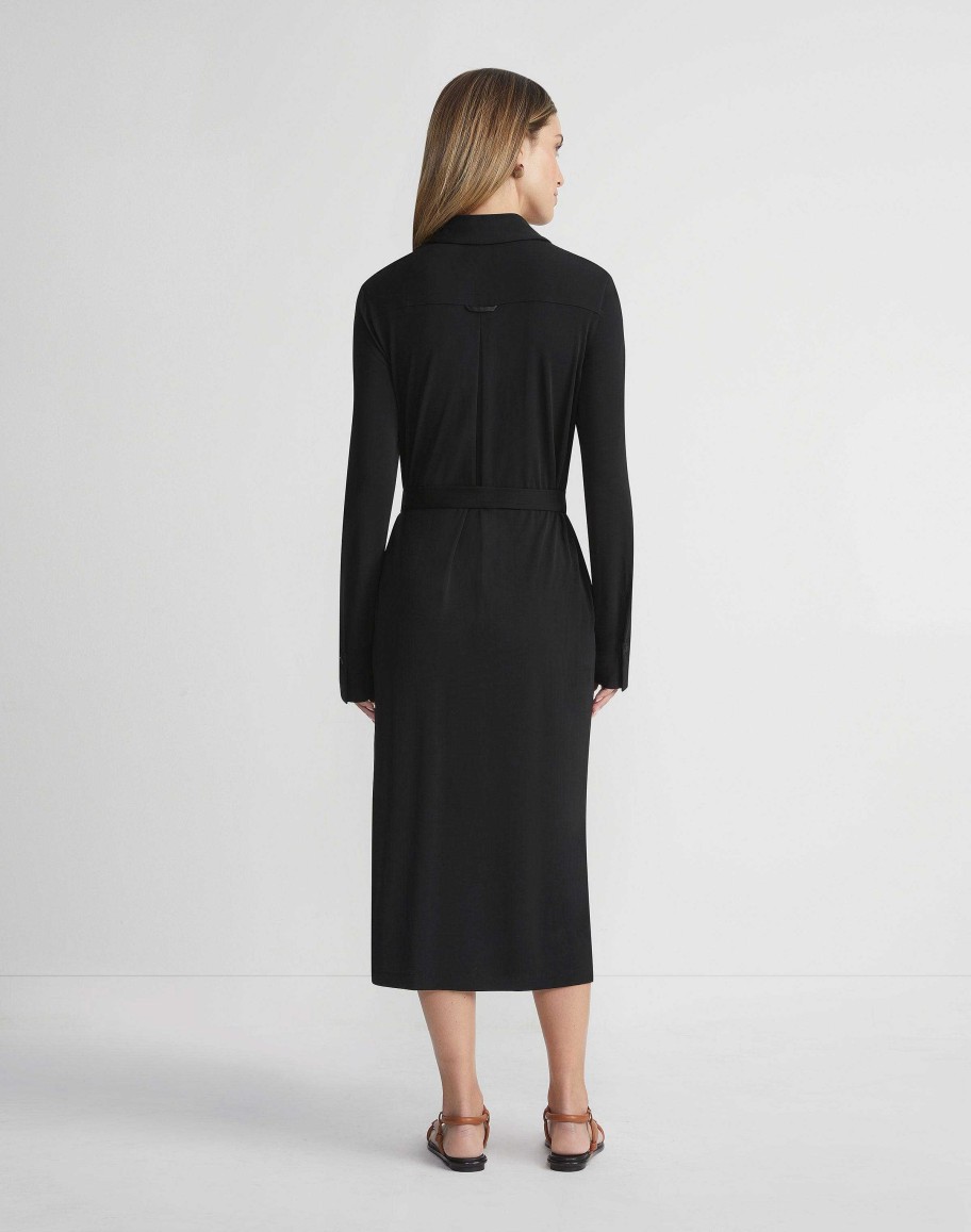 Lafayette 148 New York Dresses | Matte Jersey Belted Shirtdress Black