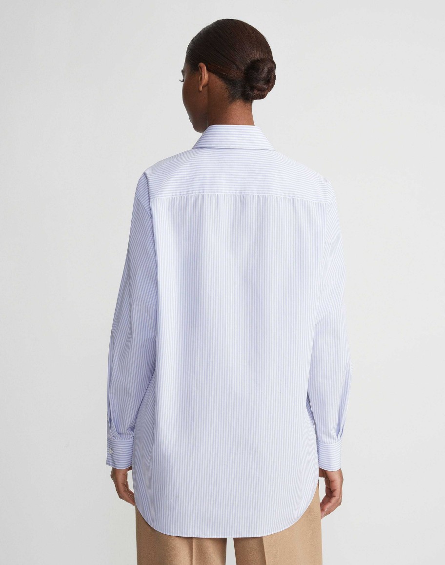 Lafayette 148 New York Dresses | Stripe Cotton Poplin Button Sleeve Oversized Shirt Wild Bluet Multi