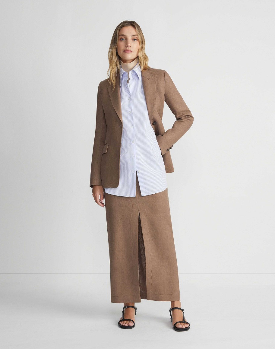 Lafayette 148 New York Skirts | Linen Slit Front Maxi Skirt Deep Acorn