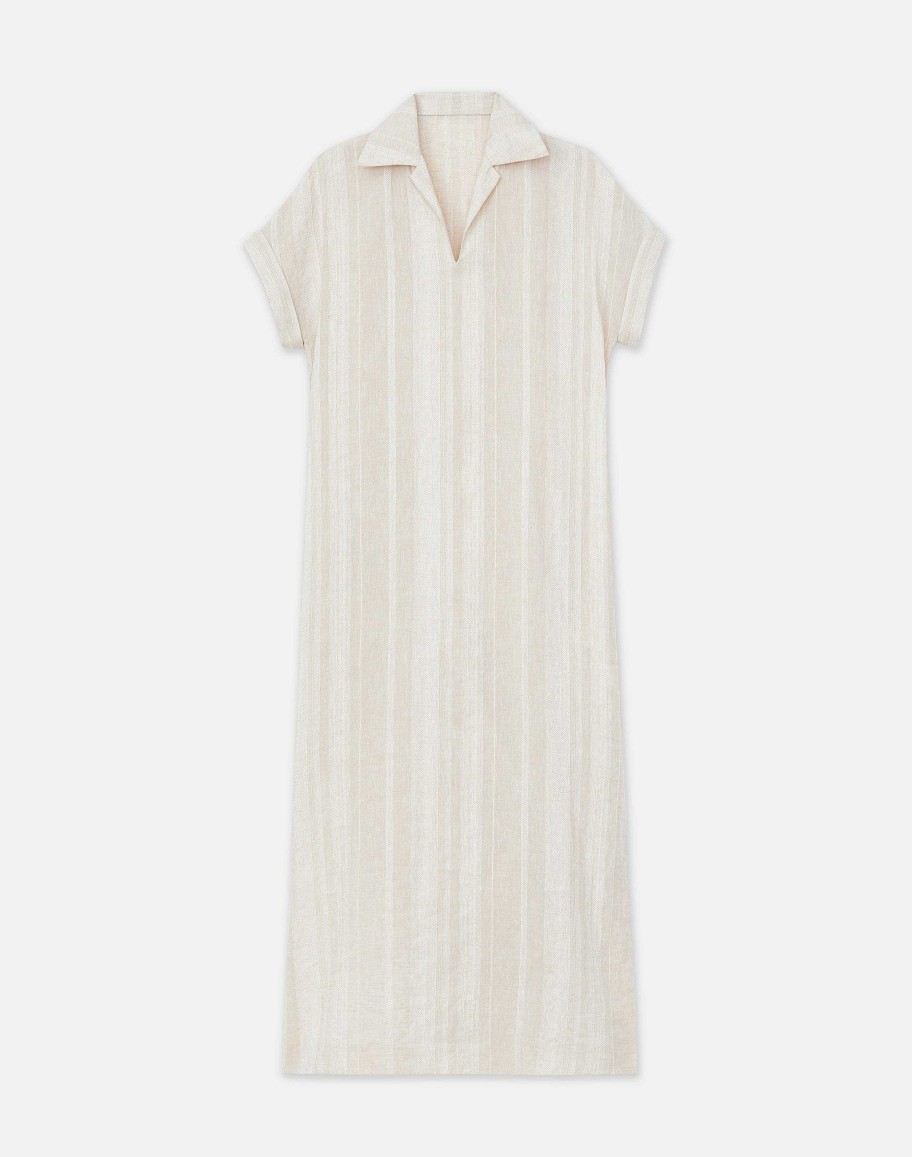 Lafayette 148 New York Dresses | Stripe Jacquard Linen-Cashmere Popover Dress Pebble