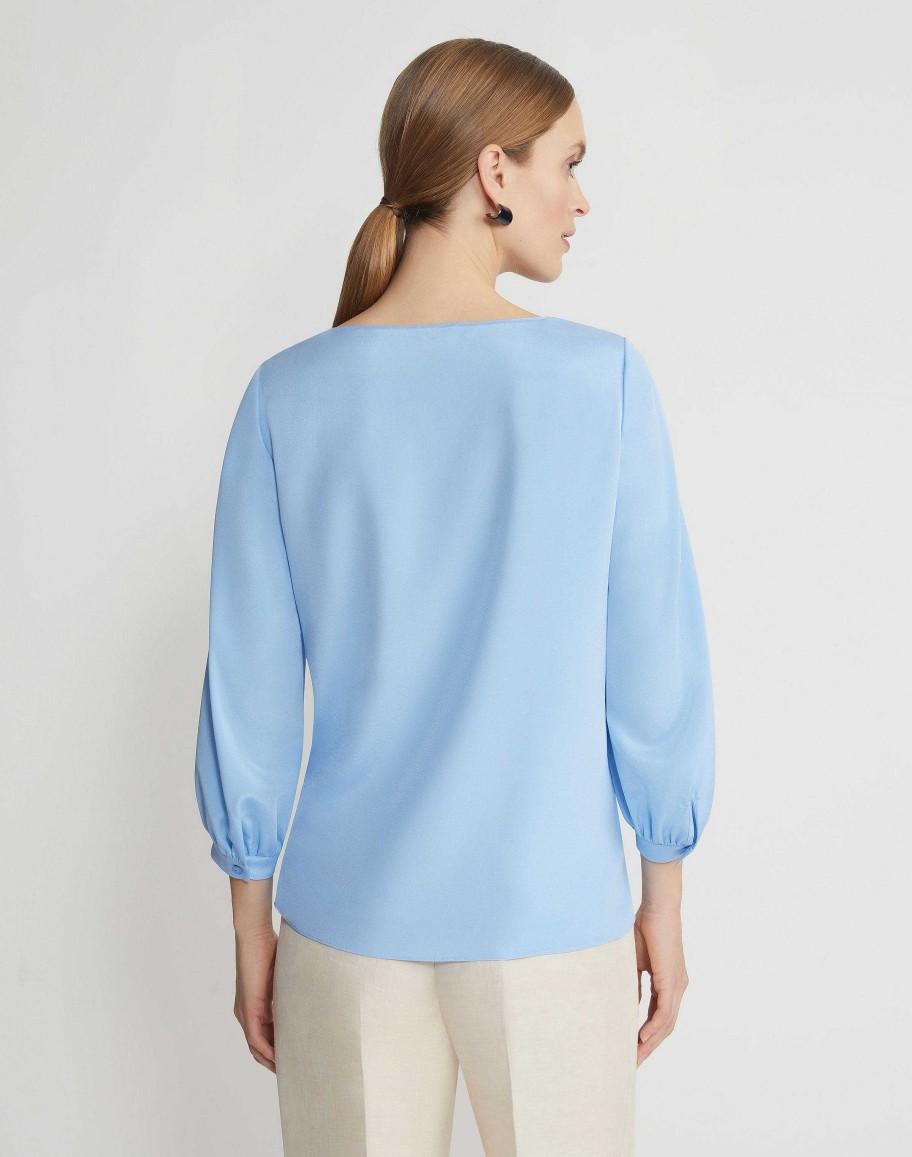 Lafayette 148 New York Blouses & Shirts | Organic Silk Stretch Georgette Lantern Sleeve Blouse Sky Blue