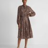 Lafayette 148 New York Dresses | Flora Print Sustainable Gemma Cloth Voile Pintuck Midi Dress Deep Acorn Multi