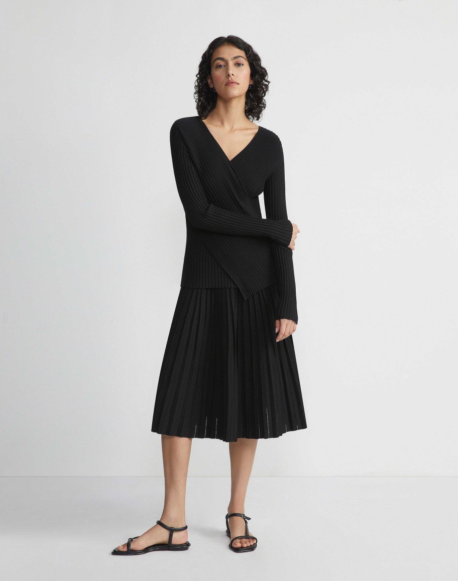 Lafayette 148 New York Sweaters & Knits | Finespun Voile Pleat Stitch Crossover Sweater Black