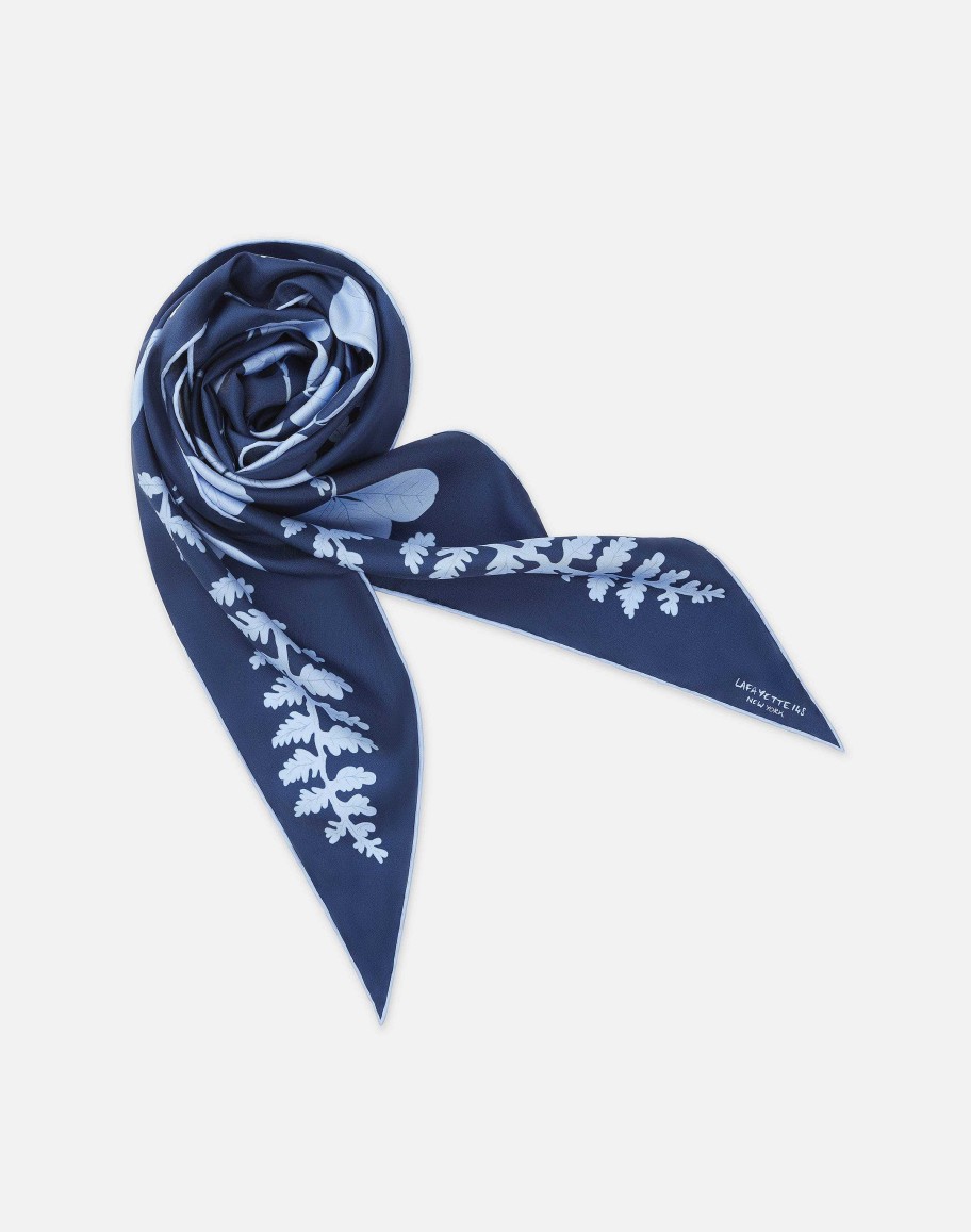 Lafayette 148 New York Wraps & Scarves | Flora Print Silk Diamond Scarf Midnight Blue Multi