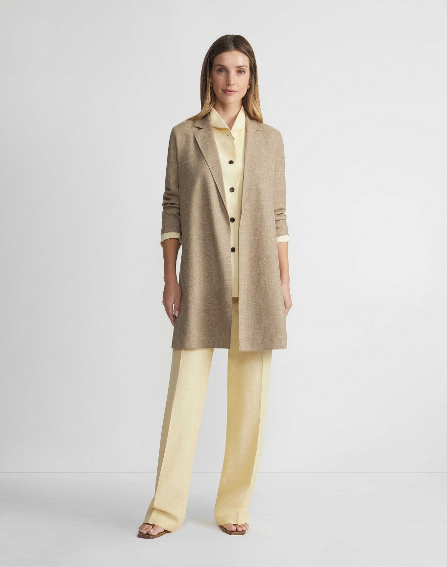 Lafayette 148 New York Jackets & Blazers | Virgin Wool Silk-Linen Open Front Jacket Cadet Khaki Melange