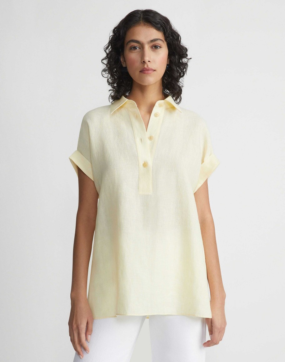 Lafayette 148 New York Blouses & Shirts | Organic Linen Dolman Polo Pumice Melange