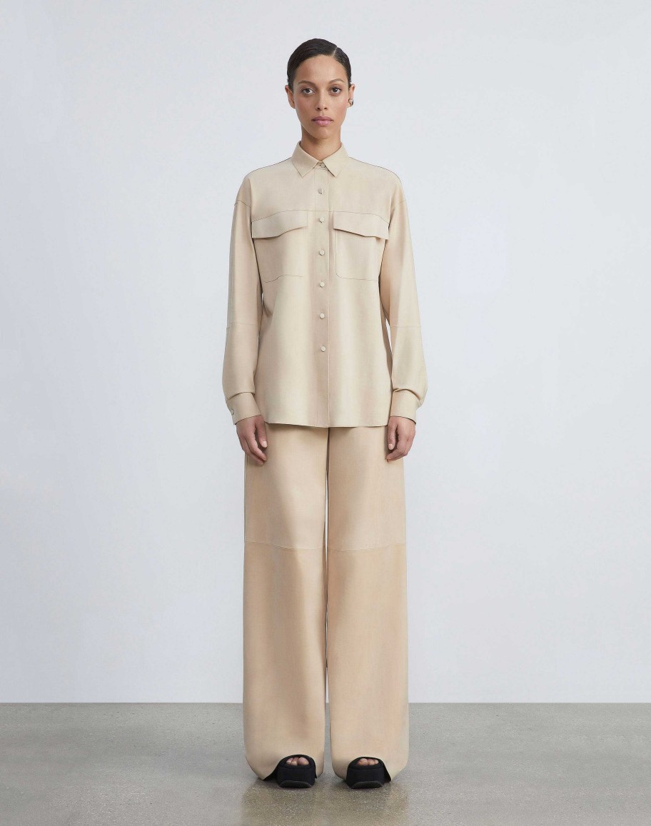 Lafayette 148 New York Pants & Shorts | Paperfine Suede Thames Wide Leg Pant Dune