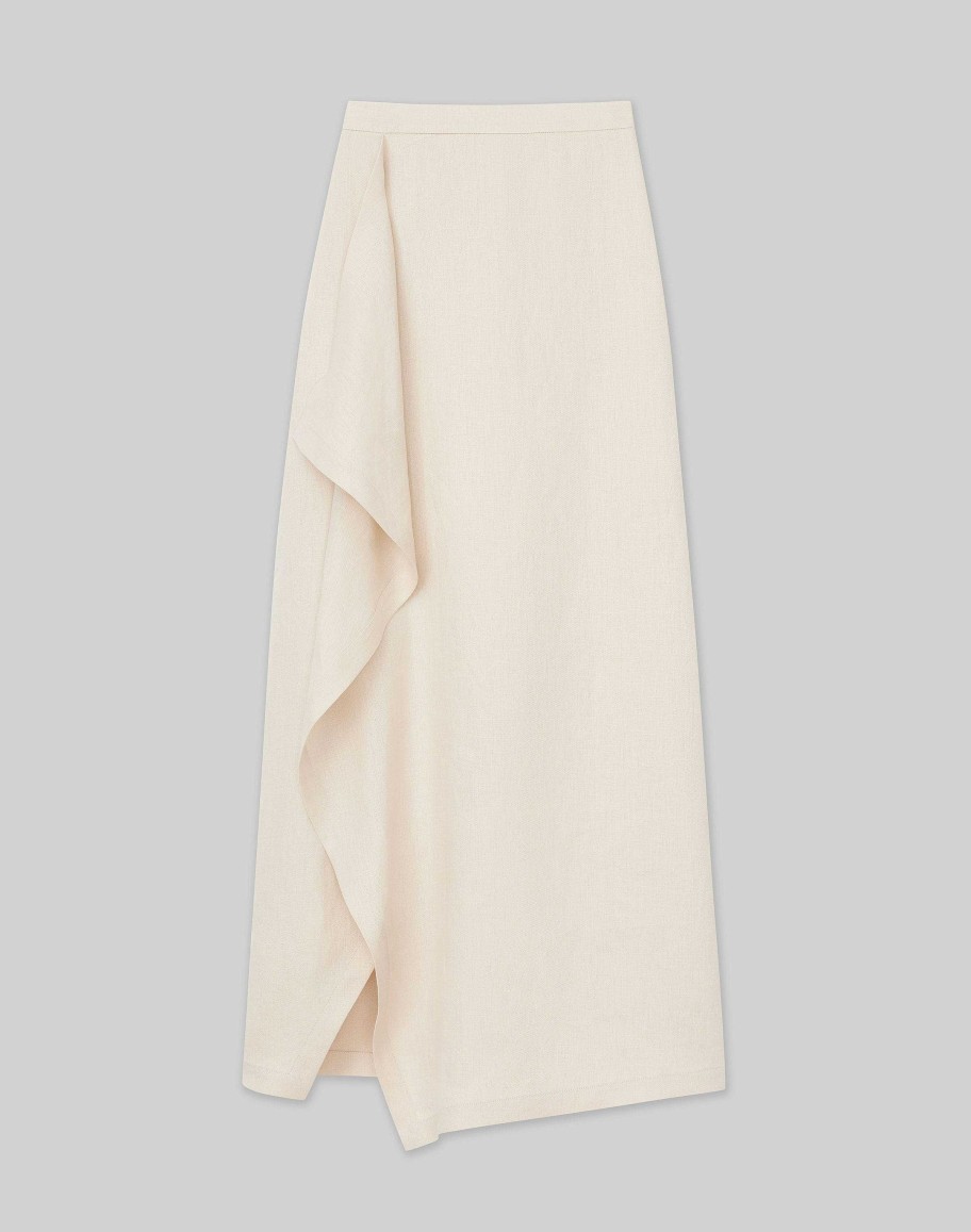 Lafayette 148 New York Skirts | Linen Drape Front Skirt Pebble