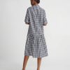 Lafayette 148 New York Dresses | Gingham Crinkle Cotton-Linen Drop Waist Shirtdress Midnight Blue Multi