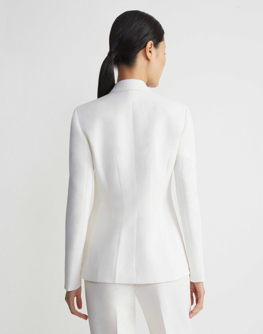 Lafayette 148 New York Jackets & Blazers | Wool-Silk Crepe Single Button Blazer Cloud