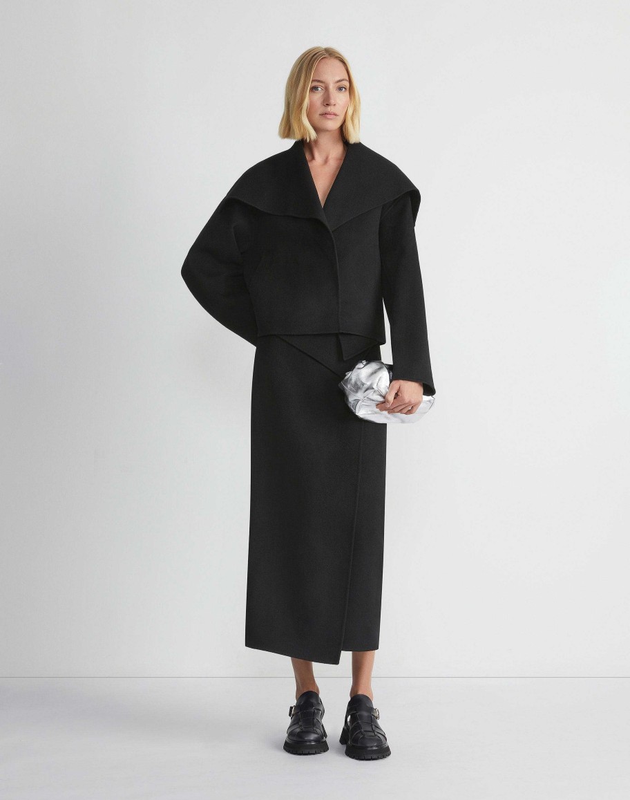 Lafayette 148 New York Skirts | Double Face Wool-Cashmere Foldover Midi Skirt Black