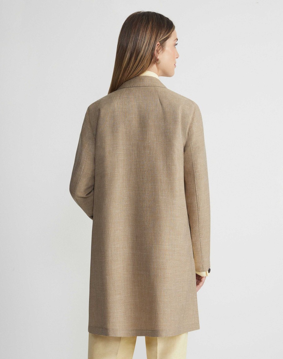 Lafayette 148 New York Jackets & Blazers | Virgin Wool Silk-Linen Open Front Jacket Cadet Khaki Melange