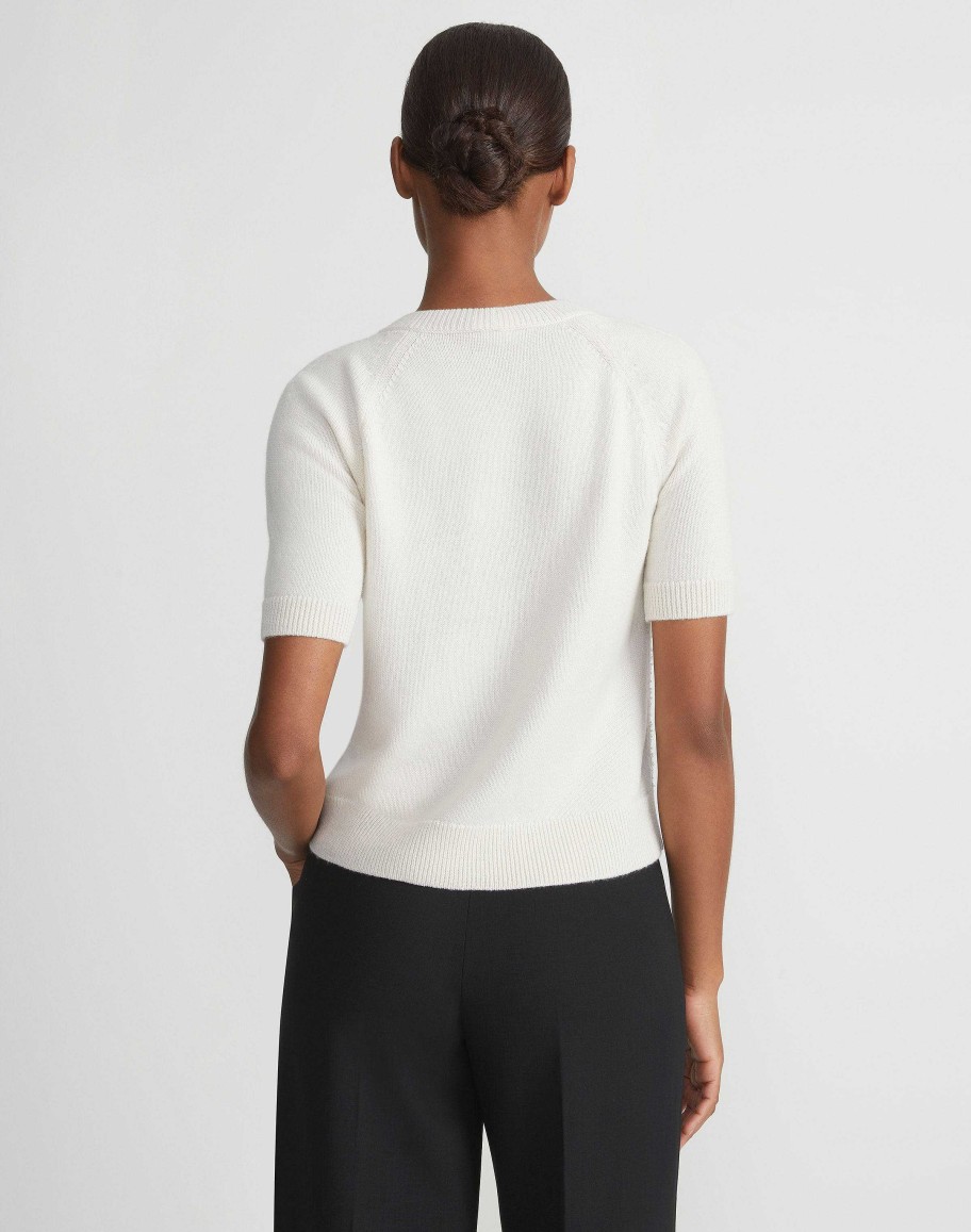 Lafayette 148 New York Sweaters & Knits | Hand-Embellished Cashmere Lace Stitch Short Sleeve Sweater Cloud