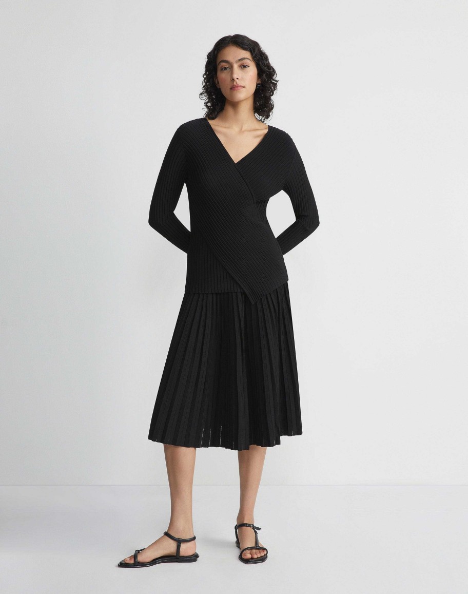 Lafayette 148 New York Skirts | Finespun Voile Pleat Stitch Skirt Black