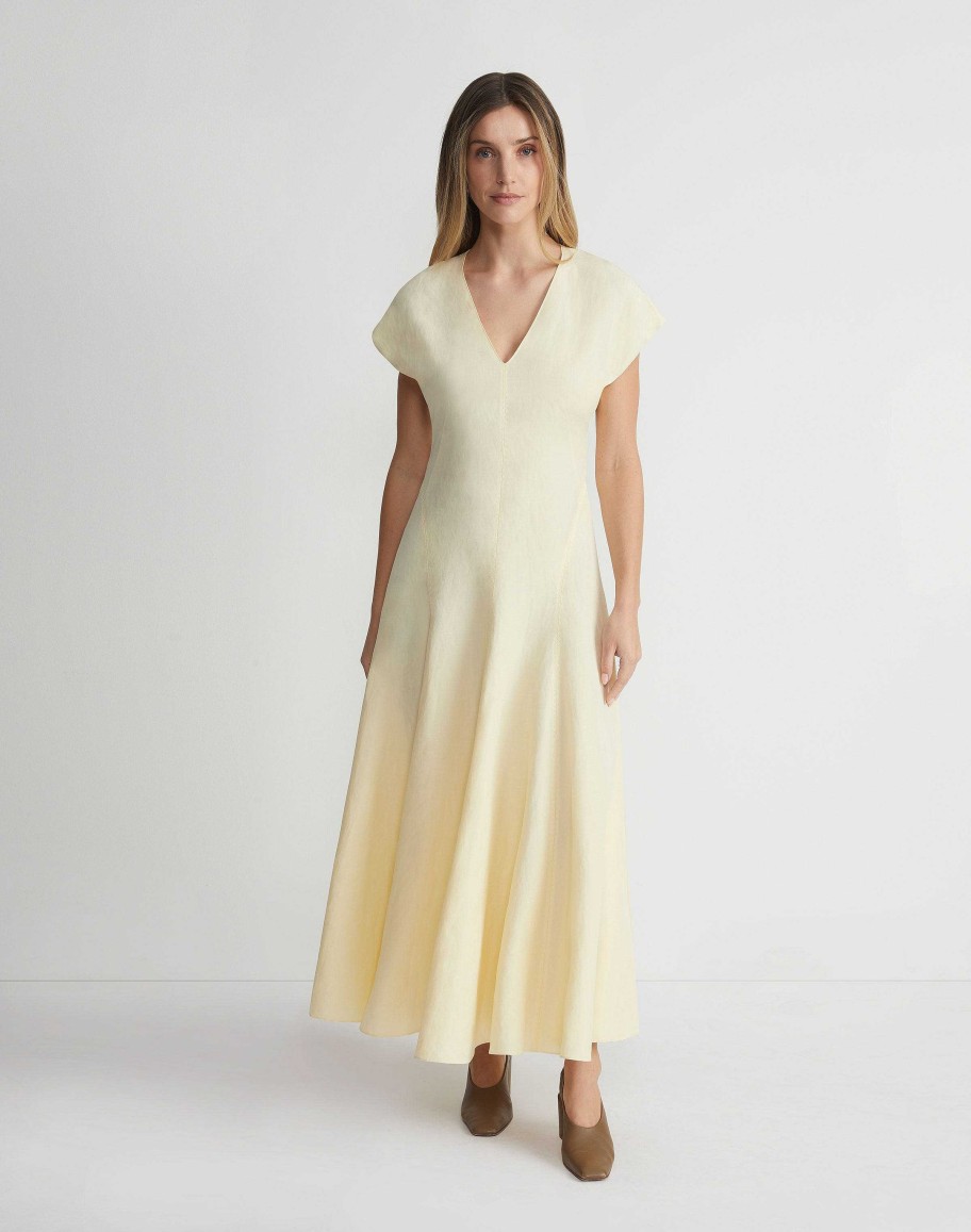 Lafayette 148 New York Dresses | Silk-Linen Flared Dress Yellow Yarrow