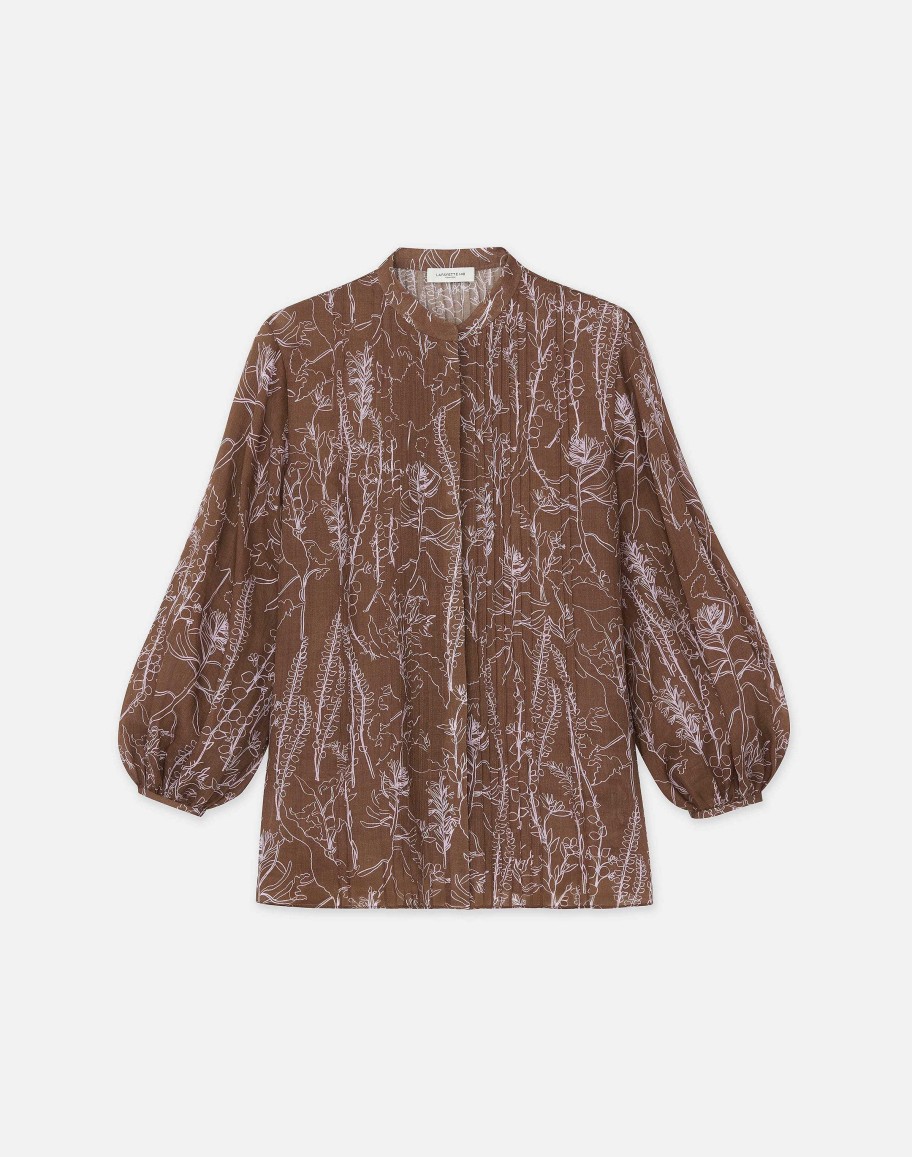 Lafayette 148 New York Blouses & Shirts | Flora Print Sustainable Gemma Cloth Voile Pintuck Blouse Deep Acorn Multi