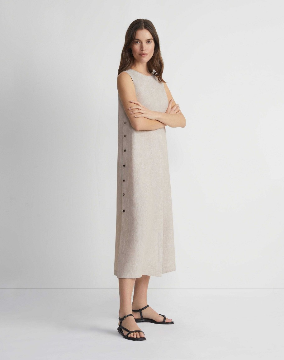 Lafayette 148 New York Dresses | Organic Linen Button Side Dress Pumice Melange