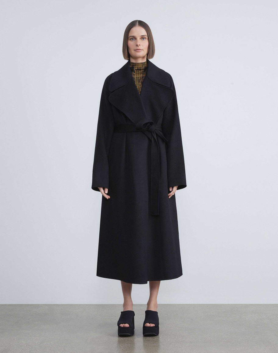 Lafayette 148 New York Jackets & Blazers | Double Face Cashmere Oversized Trench Coat Black