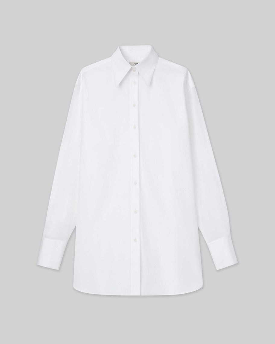 Lafayette 148 New York Blouses & Shirts | Organic Cotton Poplin Sheer Sleeve Oversized Shirt Ink