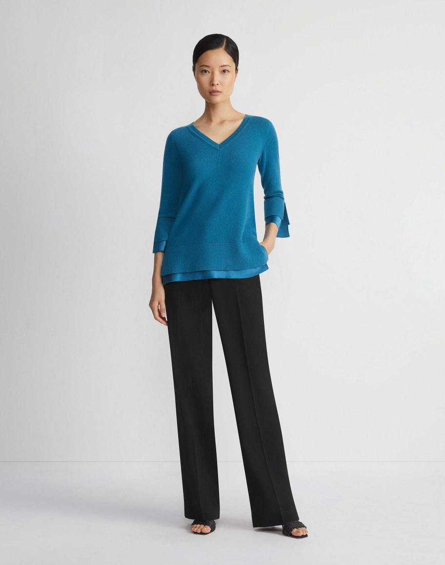 Lafayette 148 New York Sweaters & Knits | Wool-Cashmere Silk Trimmed Sweater Agate Teal