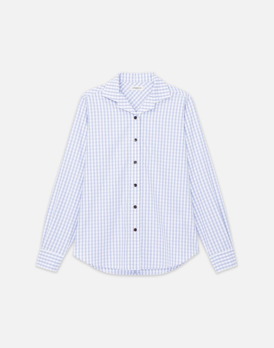 Lafayette 148 New York Blouses & Shirts | Gingham Cotton Poplin Notched Shawl Collar Shirt Wild Bluet Multi