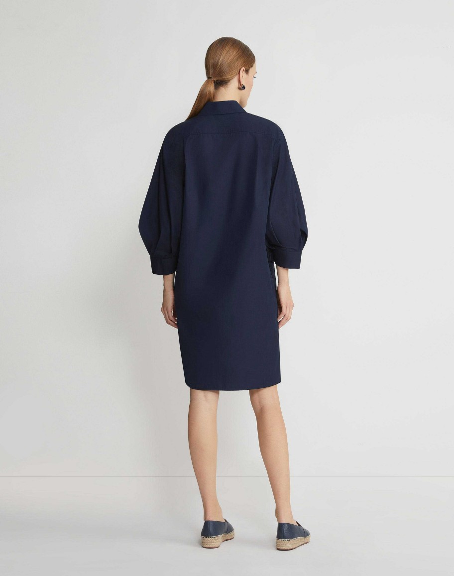 Lafayette 148 New York Dresses | Organic Cotton Poplin Lantern Sleeve Shirtdress Ink