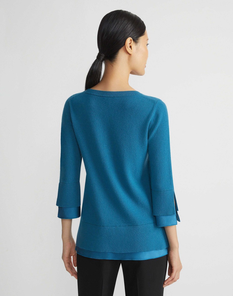 Lafayette 148 New York Sweaters & Knits | Wool-Cashmere Silk Trimmed Sweater Agate Teal