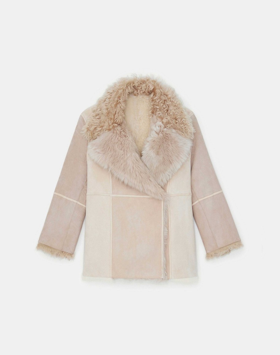 Lafayette 148 New York Jackets & Blazers | Shearling Reversible Double-Breasted Oversized Peacoat Pale Buff